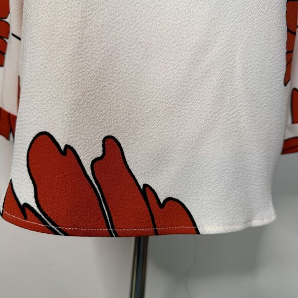 Essentiel Antwerp Womens Top White Textured Silk Floral Bell Sleeves Mod Size 36 - Picture 6 of 14